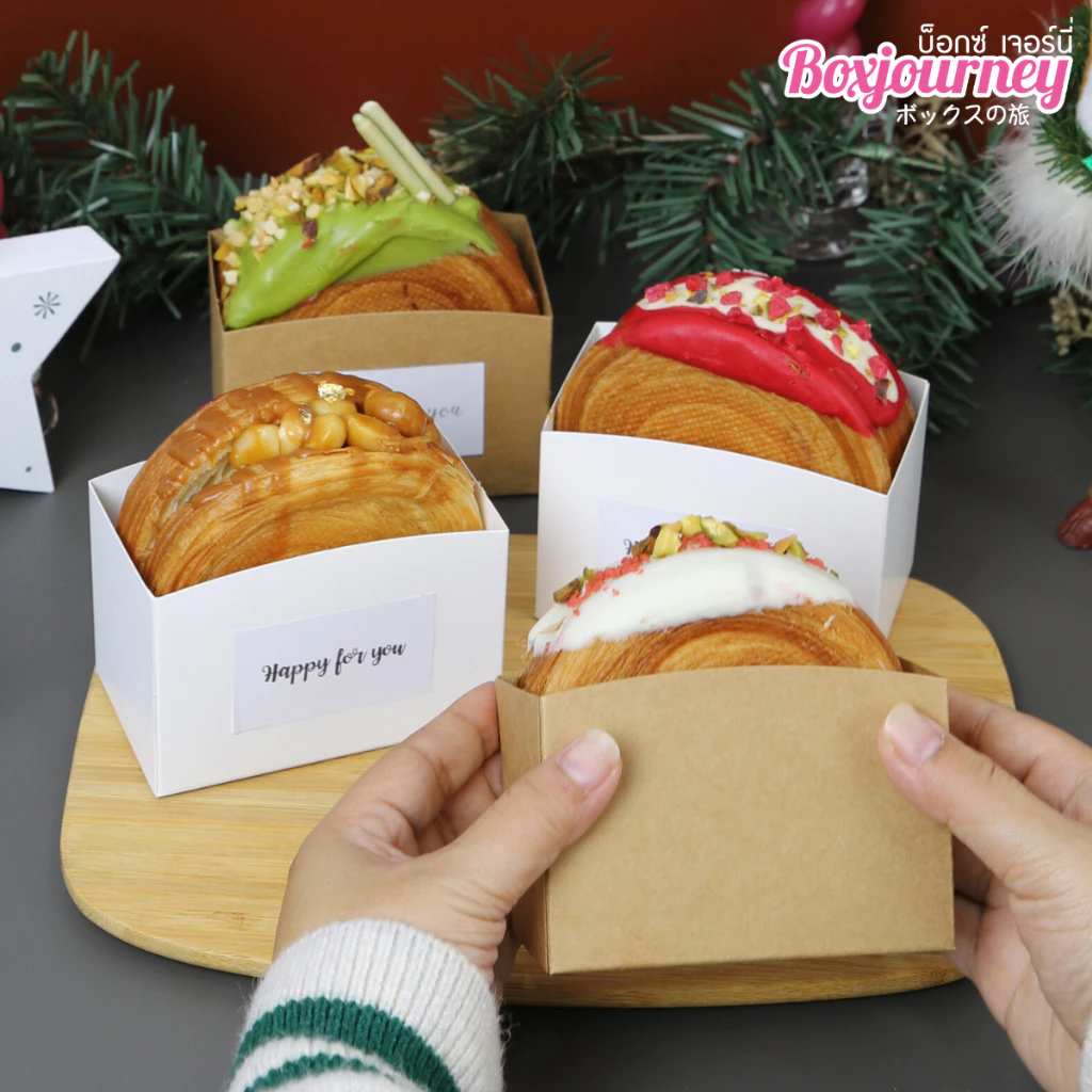 Boxjourney กล่องฟาสฟูดส์ ขาว/คราฟท์/พิมพ์ลาย 6x10x6.5 ซม. (50 ชิ้น/แพ็ค)