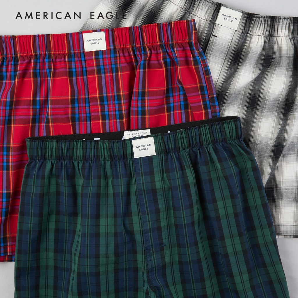 American Eagle Holiday Plaid Stretch Boxer Short 3-Pack กางเกง บ็อกเซอร์ ผู้ชาย แพ็ค3ชิ้น (NMUN 023-3906-900)
