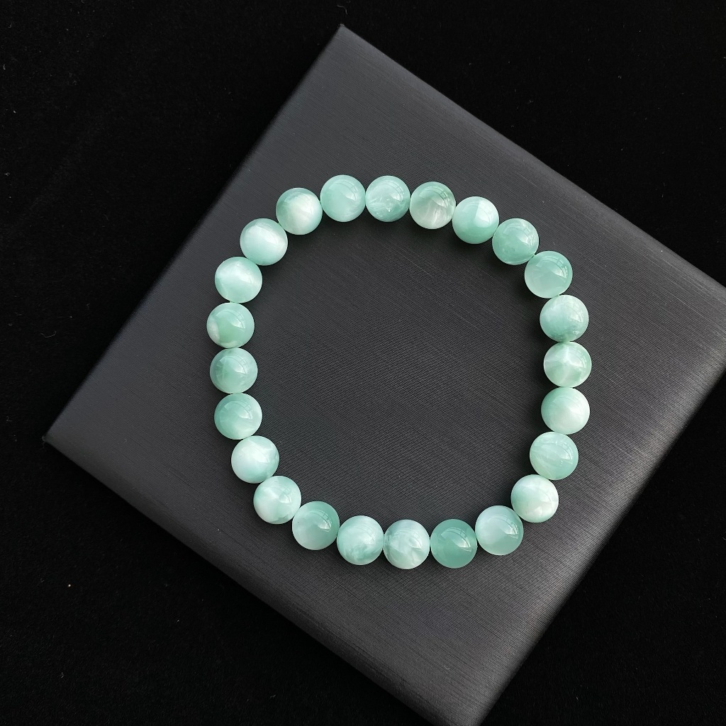 Premium Grade กำไลหินแท้ แองเจิลไลท์สีเขียว "หินนางฟ้า" (Green Angelite) 8mm