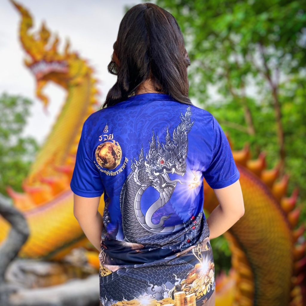 ลายมาใหม่!! เสื้อลายปู่องค์ดำแสนสิริจันทรานาคราช ลายไทย องค์ดำแสนสิริจันทรา องค์เทพ เงานพิมพ์ลาย กีฬ