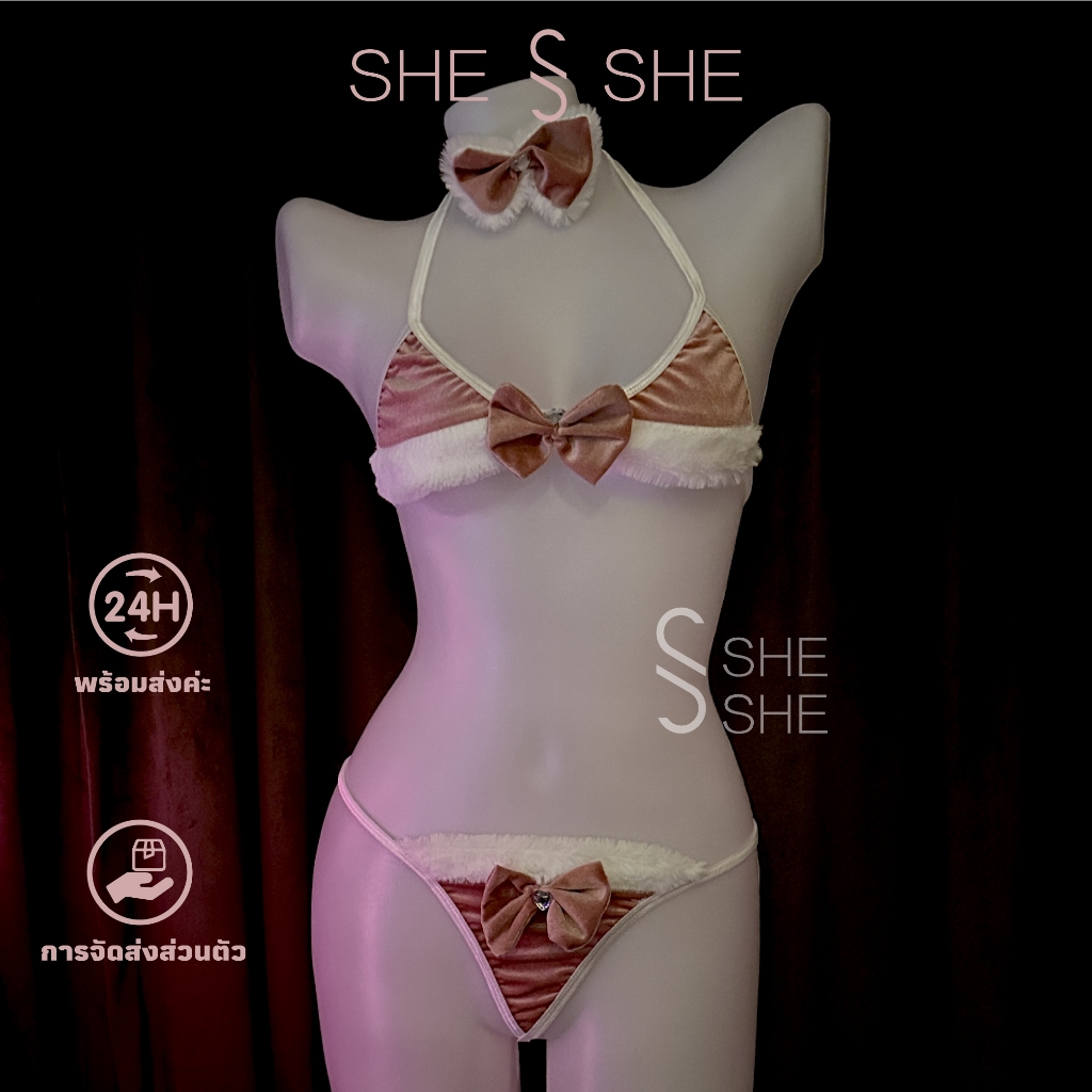 【sheshe】 #Q-005 ชุดซานตี้ กระต่ายน่ารัก สาว ชุดคริสต์มาส น่ารักเซ็กซี่ กํามะหยี่ คอสเพลย์ เครื่องแต่งกาย