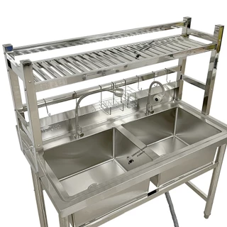 อ่างล้างจาน 2 หลุม 120x60x80 ซิงค์ล้างจาน 2 หลุม ที่คว่ำจาน Double Bowl Sink // SK120-60-ST237