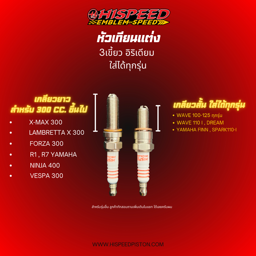 หัวเทียนแต่ง 3 เขี้ยว ไฮสปีด (ตัวสั้น-ตัวยาว) | HISPEED ราคา ถูกที่สุด ดีลบีเคเค แกลเลอรีภาพที่ 2