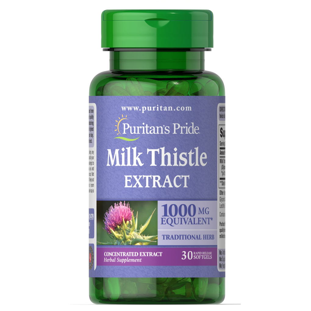 Puritans Pride Milk Thistle 1000 mg 4:1 Extract (Silymarin) 30 rapid release softgels