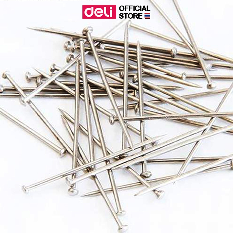 เข็มหมุดปักกระทง Deli เข็มหมุด ตะปูเข็ม (บรรจุ 100 กรัม) เข็มยาว 27mm. เข็มปักอเนกประสงค์ ทำงานศิลปะ อุปกรณ์การเรียน