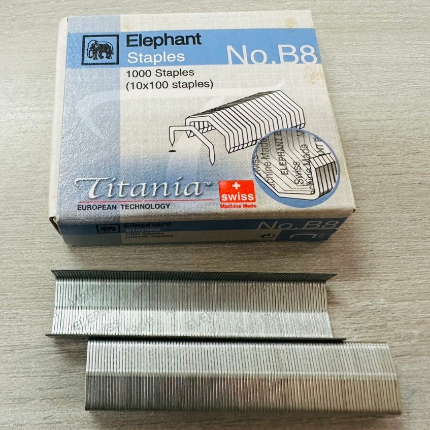 ( แพ็ค 12 กล่อง ) No. B8 Elephant Titania ลวดเย็บกระดาษ ตราช้าง รุ่นไททาเนีย 1,000เข็ม/กล่อง