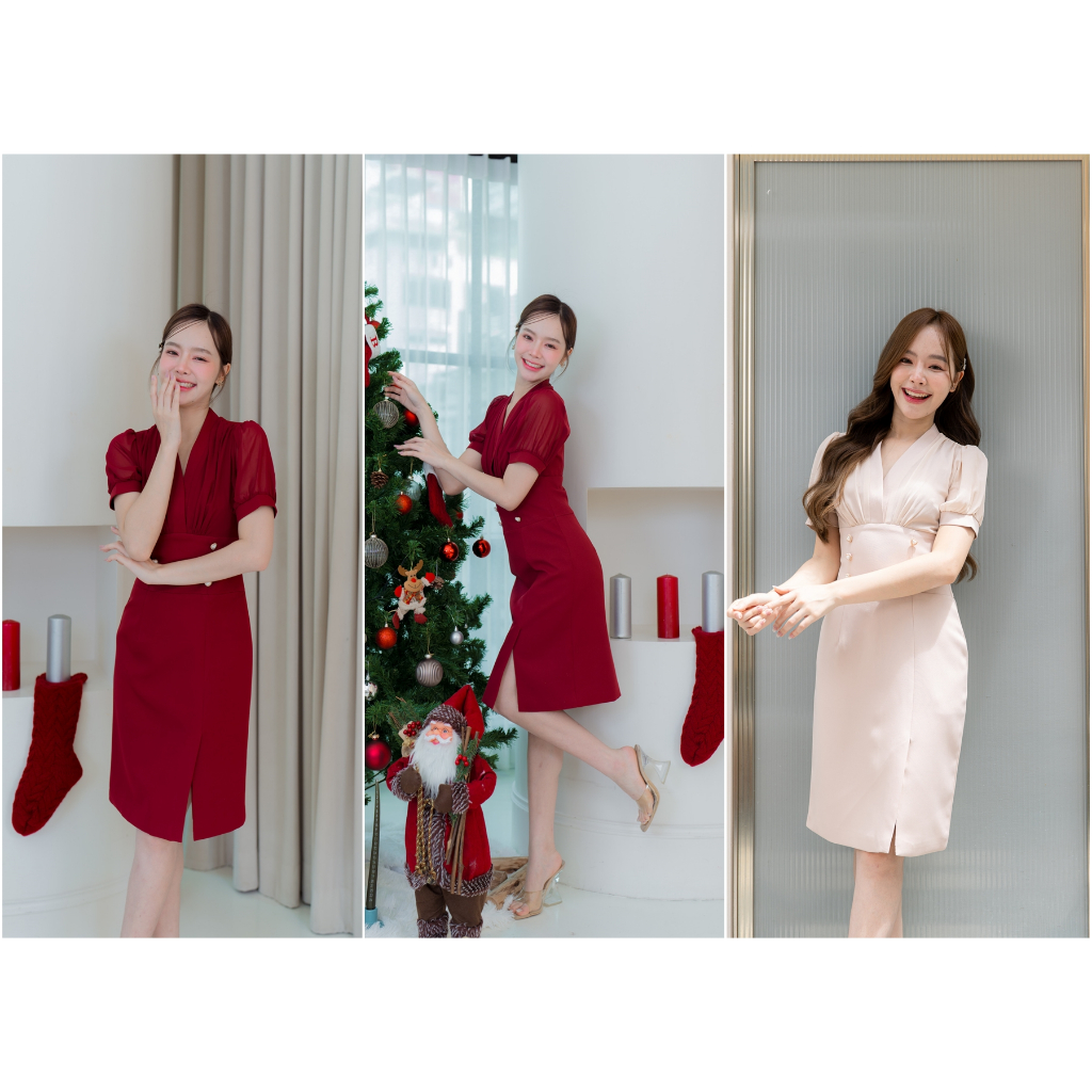 สั่งทางLive&vdoลด100 DR077-1 Classy Heart Dressเดรสทำงาน