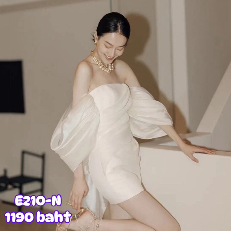 พร้อมส่งจากไทย รหัสE210-N ชุดแต่งงาน ชุดเจ้าสาว ชุดถ่ายพรีเวดดิ้ง ชุดafter party ชุดงานหมั้น เดรสยาว เดรสมินิมอล