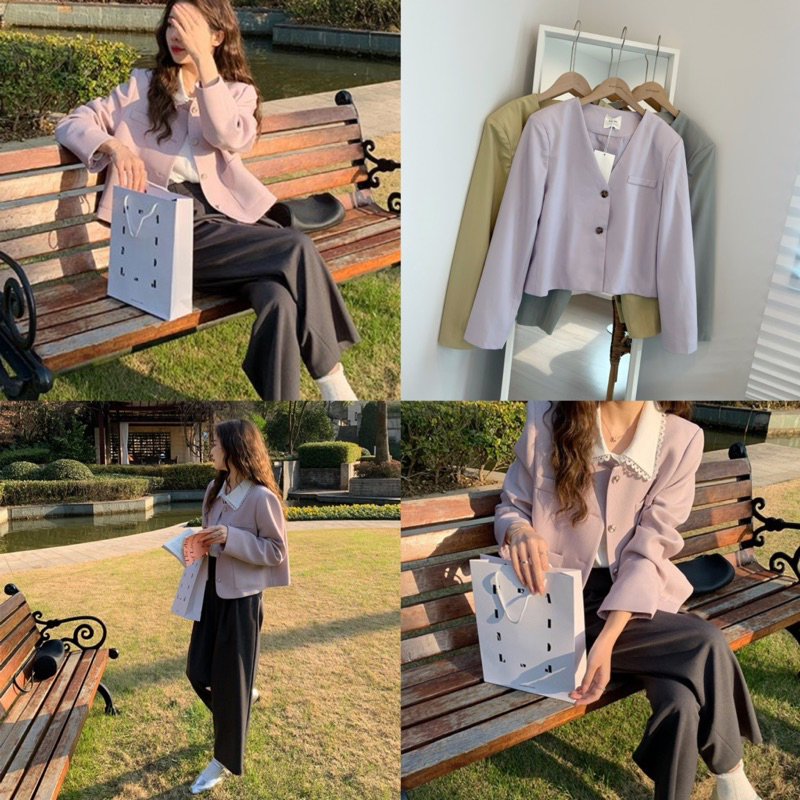 (A64) Homme Blazer (สินค้าพร้อมส่ง) เสื้อเบลเซอร์ทรงสูทตัวสั้น งานสวยมาก
