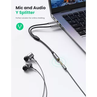 UGREEN สายชื่อมต่อหูฟังพร้อมไมโครโฟนเข้ากับพีซี AUX 3.5mm F to M Mic + Audio Splitter Connector รุ่น 50255