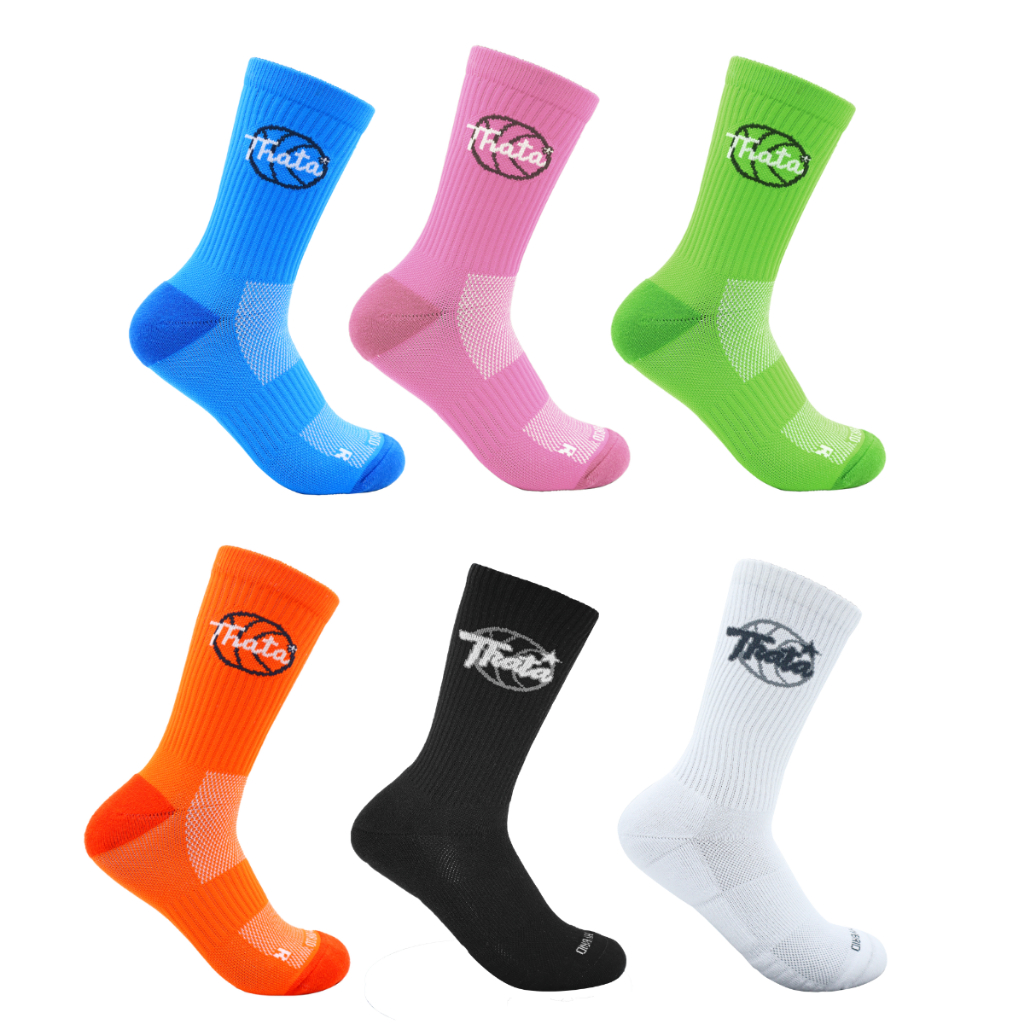 ถุงเท้าบาสเกตบอล THATA LS Daily แบบยาว ครึ่งแข้ง รองรับทุกทรงเท้านักบาสเกตบอลไทย Basketball Socks ถุงเท้าบาส สีสันสดใส