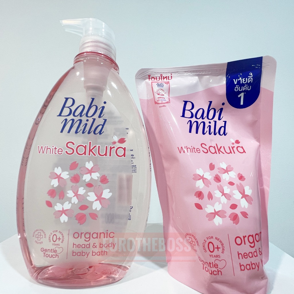 Babi Mild White Sakura Organic head & body baby bath 800 + 350 ml เบบี้มายด์ไวท์ ซากุระ ออร์แกนิก เฮด & บอดี้ เบบี้ บาธ