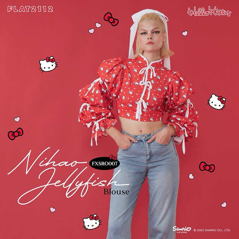 FLAT2112 FXSRO007 : NIHAO JELLYFISH เสื้อครอปแขนยาว สีแดง ตรุษจีน