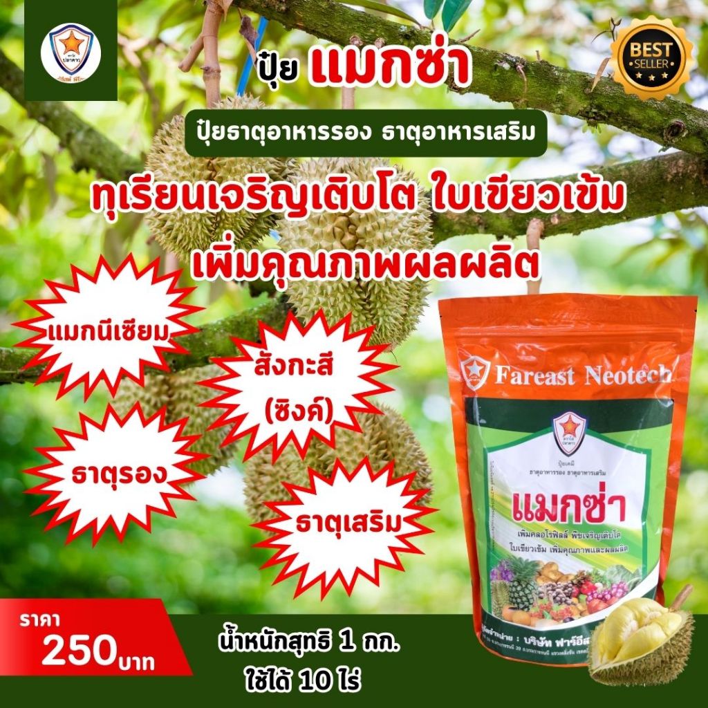ธาตุอาหารรอง ธาตุอาหารเสริม ที่สำคัญสำหรับต้นทุเรียน แมกนีเซียม สังกะสี โตไว ใบเขียว เพิ่มคุณภาพผลผลิต ด้วยแมกซ่า