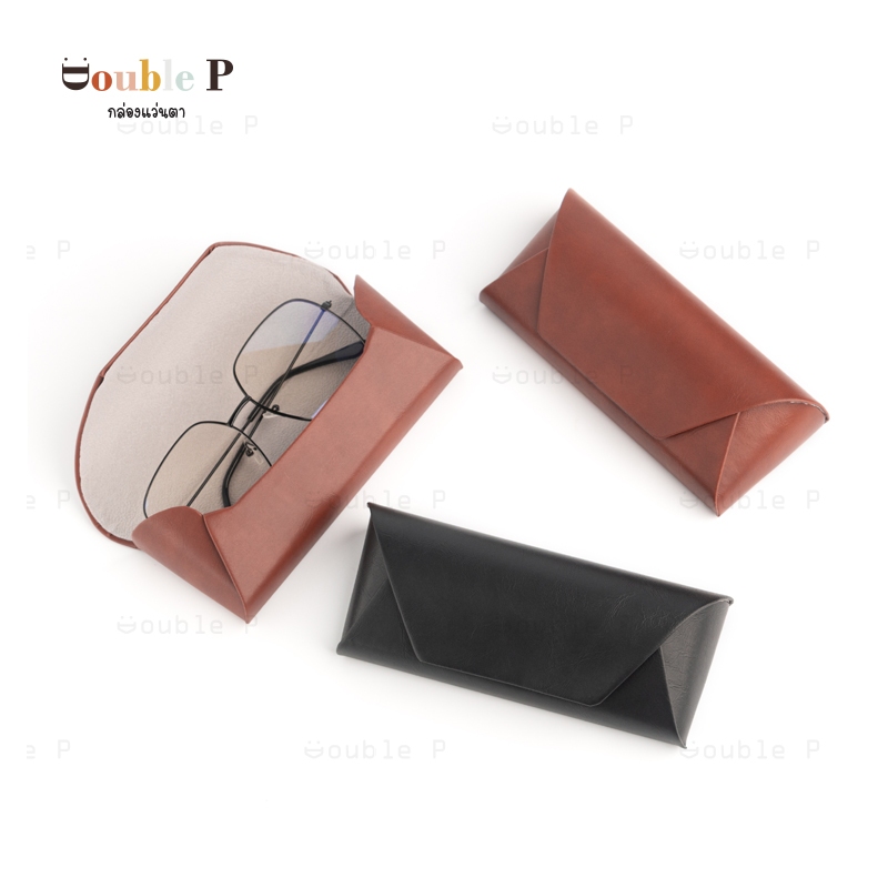 Double P กล่องแว่นตา lV ทำจากหนัง เรียบสวย สีเข้ม พกพาสะดวก กล่องใส่แว่นตา
