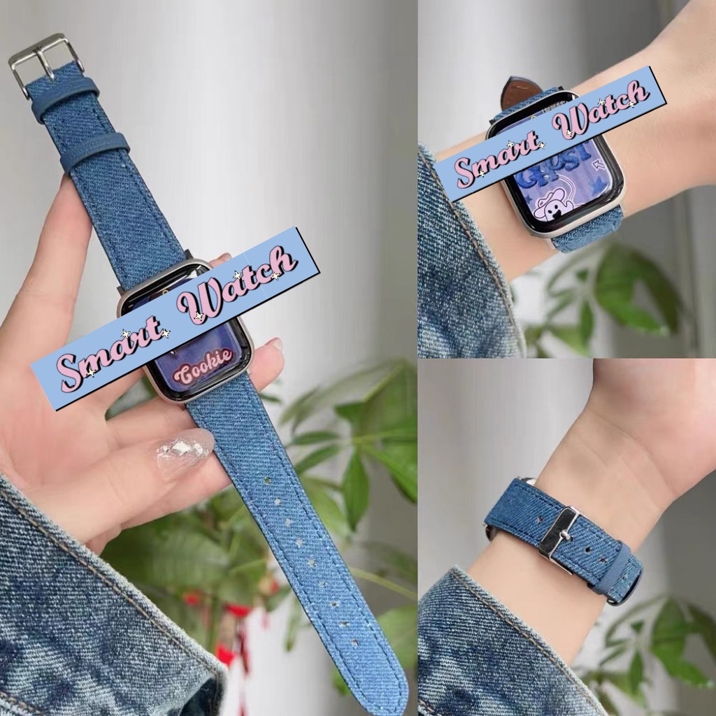 พร้อมส่ง สายผ้ายีนส์แบบใหม่ ใช้ได้กับ Smart Watch 9 8 7 6 5 4 3 2 1 Se Ultra 1 2 และ HK9Pro HelloWat