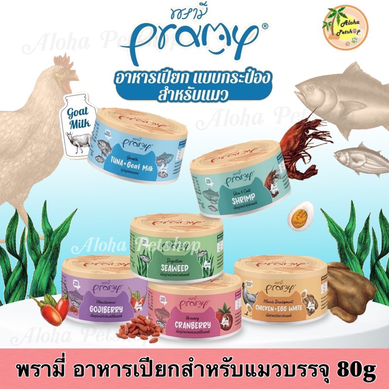Pramy Premium Cat Pouch in Cans ❤️  พรามี่ อาหารเปียกเกรดพรีเมี่ยมสำหรับแมว บรรจุกระป๋อง 80g ราคา ถูกที่สุด ดีลบีเคเค รูปภาพหลัก