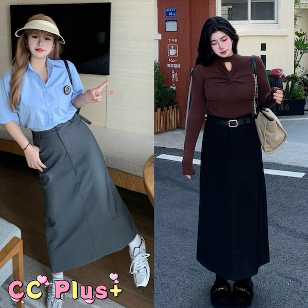 CiCi Plus+(K2801)Long Skirts กระโปรงยาวทรงเอพลัสไซส์เอวสูง ดีเทลผ่าหลังใส่แมตช์ง่ายเก็บหุ่นสุดๆ