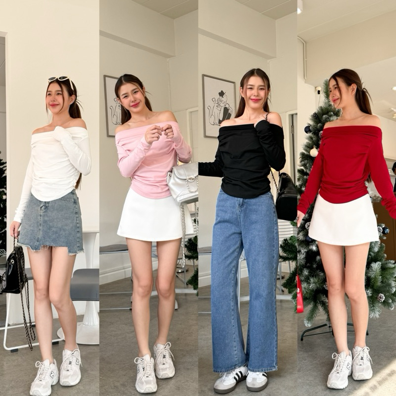 3pcs.basket "T2355" Claire top เสื้อปาดไหล่
