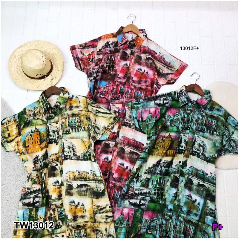 CS13012 เดรสกระดุมผ่าหน้าลายกราฟฟิก	Button-front dress with graphic pattern