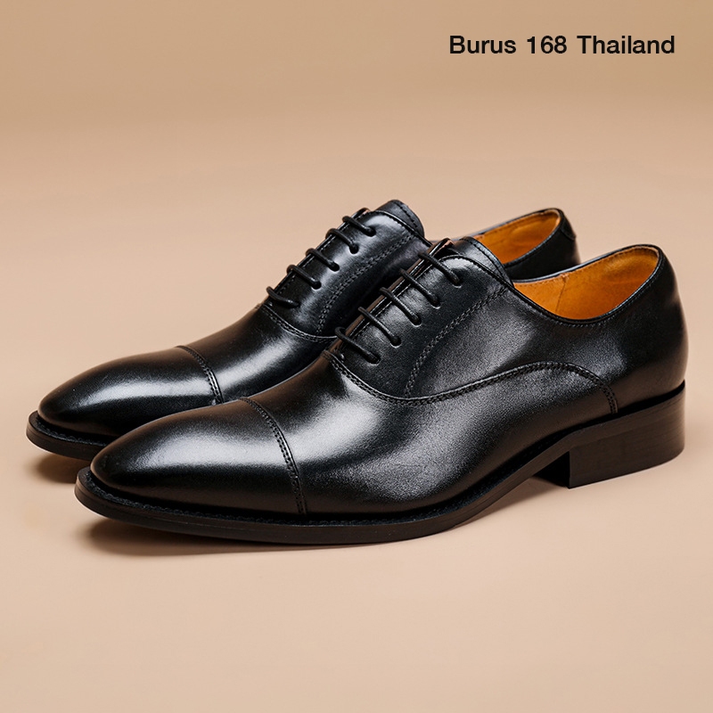 [Size 38-47] รองเท้าหนังแท้ ผู้ชาย (เย็บพื้นทุกคู่) - รุ่น Cap-toe Oxford คัทชูหนังแท้ผู้ชาย รองเท้าหนังทำงาน