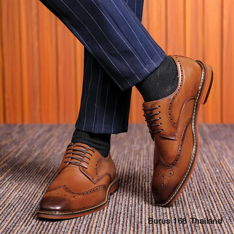 [Size 38-47] รองเท้าหนังแท้ลายฉลุ ผู้ชาย (เย็บพื้นทุกคู่) - รุ่น Brogue Derby รองเท้าหนังแท้ลายฉลุ