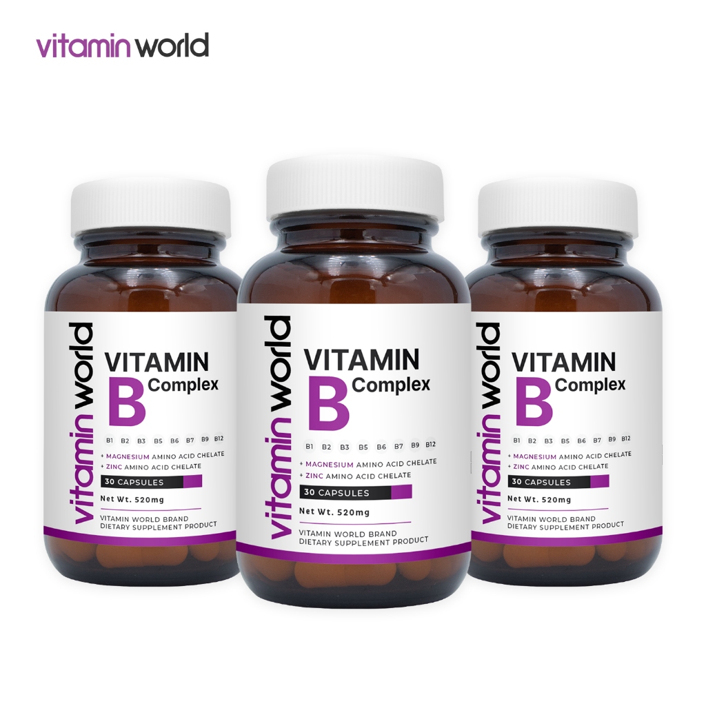[แพ็ค 3 ขวด] วิตามินบีรวม Vitamin B Complex วิตามินบีคอมเพล็กซ์ วิตามินเวิลด์ Vitamin World วิตามินบี คอมเพล็กซ์
