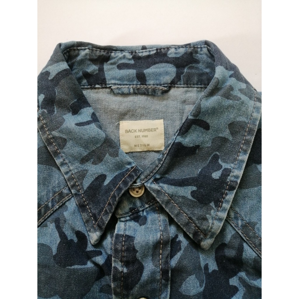 0073 เสื้อเชิ้ตสีน้ำเงินแขนยาว Long Sleeve Shirt ยี่ห้อ Back Number size M