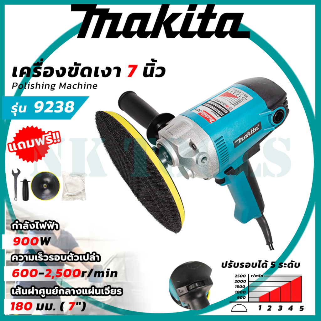 โค้ดส่วนลดฟรี150บาท MAKITA เครื่องขัดเงา 7 นิ้ว ปรับรอบได้ รุ่น 9238 (AAA)