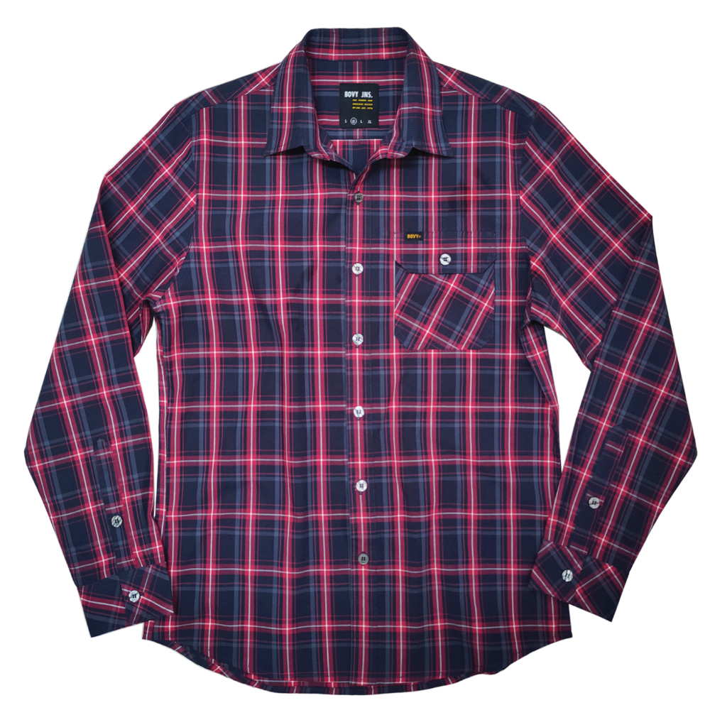ฺBOVY THEME SHIRT SLEEVED-เสื้อเชิ้ตสก๊อต ชาย/หญิง แขนยาวสีแดงกรม 3923