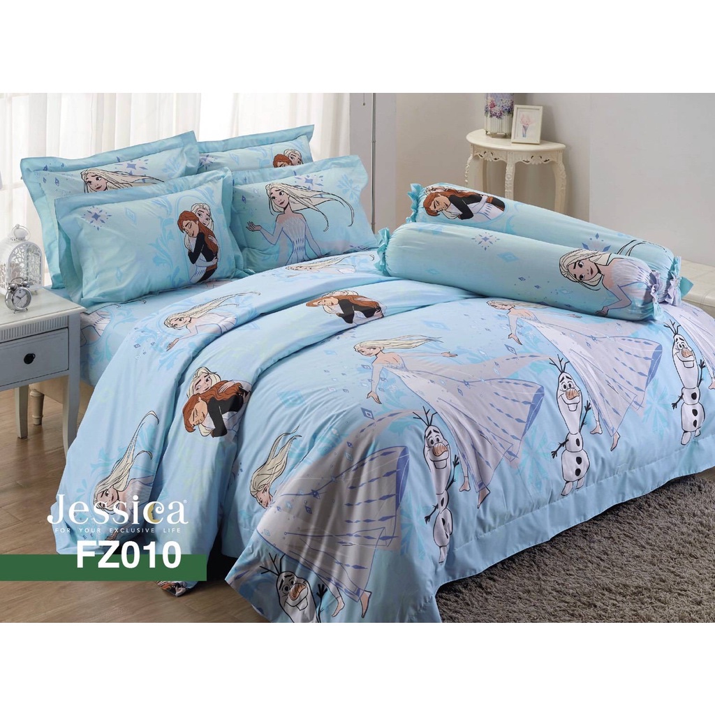 (ผ้าปูที่นอน) Jessica Cotton mix ลายการ์ตูนลิขสิทธิ์โฟรเซน FZ010 ชุดเครื่องนอน ผ้าห่มนวมครบเซ็ต ผ้าปูที่นอน เจสสิก้า
