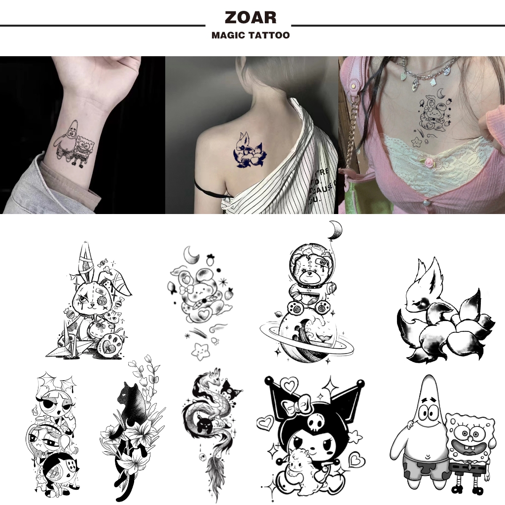 ZOARพร้อมส่ง A014Magic tattooสติ๊กเกอร์รอยสักสมุนไพร ลายการ์ตูนน่ารักๆ กันน้ำ กันรอย ยาวนาน กึ่งถาวร