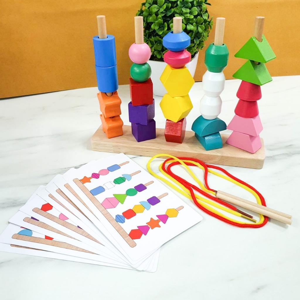 ชุดลูกปัดไม้ ของเล่น Montessori เสริมการเรียนรู้เด็ก เหมาะกับน้อง 2 ขวบขึ้นไป ราคา ถูกที่สุด ดีลบีเคเค แกลเลอรีภาพที่ 2