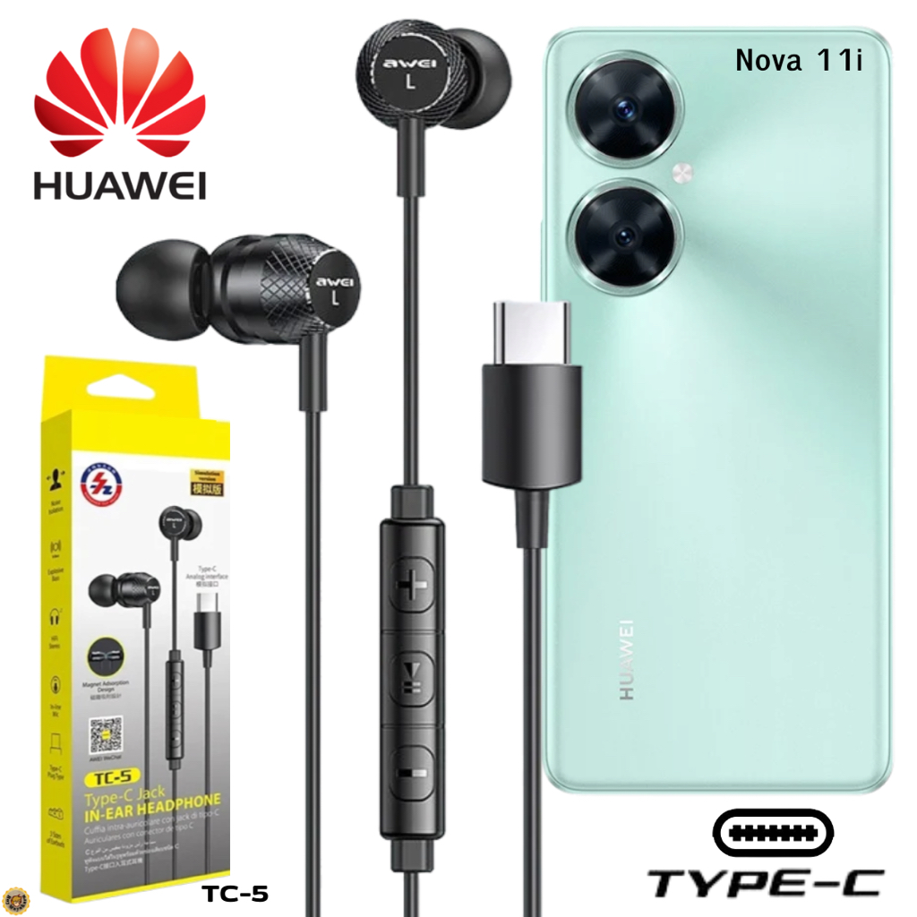 หูฟัง สมอลทอล์ค Huawei Type-C ไทป์ซี In Ear สำหรับ หัวเหว่ย Nova 11i รูปทรงสวยงาม เสียงดี เบสนุ่ม ปรับระดับเสียง T5