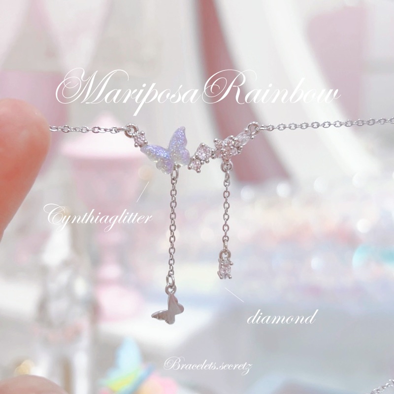 💜ลด 80.-🩷โค้ดหน้าร้าน 🌈  พร้อมส่ง 💗 🧚‍♀️ สร้อยคอชุบเงินแท้𝟫𝟤.𝟧%  (142) ผีเสื้อคริสตัลรุ้งสะท้อนแสงสีรุ้งน่ารัก