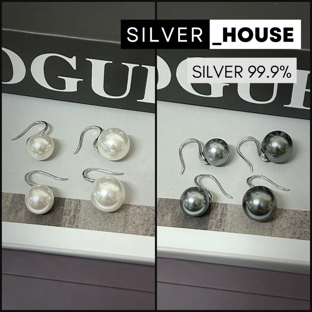 ต่างหูเงินแท้ 99.9% ต่างหูตะขอห้อยมุกขาว/ มุกสีเทา สวยมากค่ะ