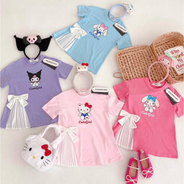 พร้อมส่ง   เดรสแขนสั้นเด็กผู้หญิง พิมพ์ลายการ์ตูนซานริโอ้ น่ารัก เนื้อผ้าดี ราคา ถูกที่สุด ดีลบีเคเค แกลเลอรีภาพที่ 9