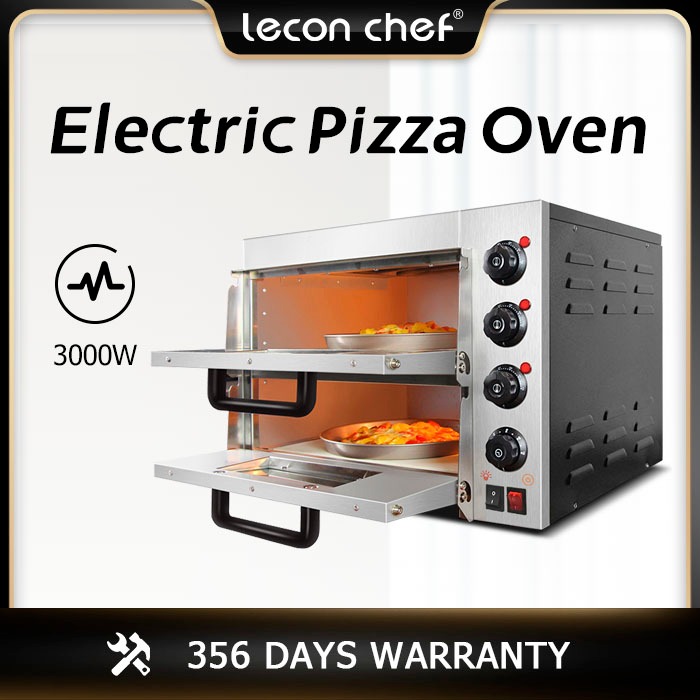 leconchef electric pizza oven 3000w up to 350℃ 2layer oven with 2pcs stone fit for8-16 inche pizza  แบบ2ชั้น ความจุสูงเป