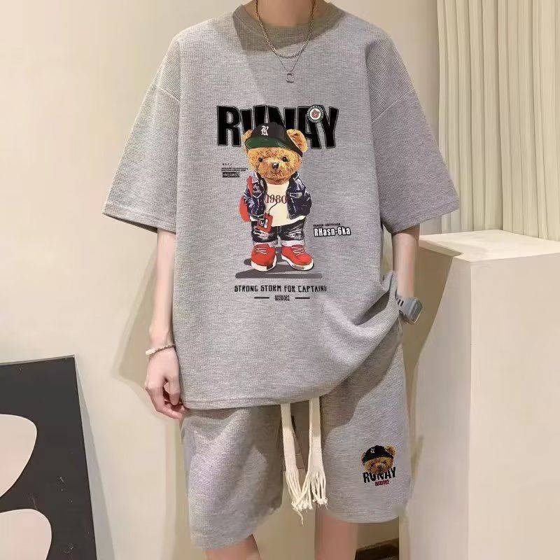 SH09 ชุดเซตขาสั้นผู้ชาย ES.SHOP28 ชุดผู้ชาย แฟชั่น สไตล์เกาหลี ผ้าวาฟเฟิล M-3XL