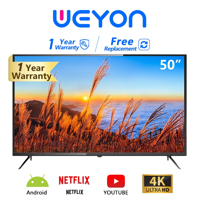 WEYON ทีวี 50นิ้ว Smart TV 4K LED โทรทัศน์ ทีวีจอแบน สมาร์ททีวี ระบบ Android11.0 รับประกัน 1 ปี