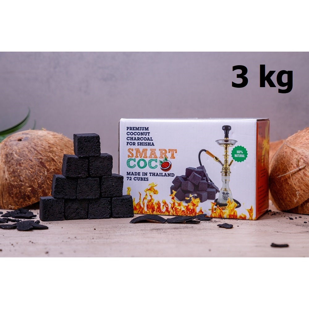 Coconut charcoal SMART COCO ถ่านกะลามะพร้าว100%อัดก้อนลูกเต๋าขนาด 25x25x25 mm จำนวน 72 ก้อนต่อกิโล (3กิโล) ถ่านฮิดะ ไร้ก