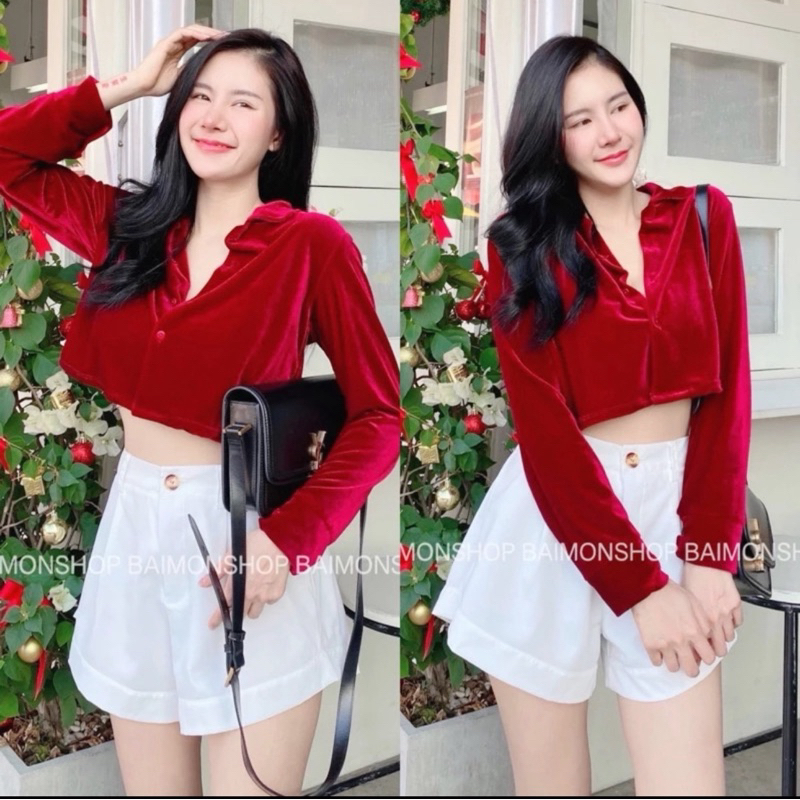 aimorn_shop ต้อนรับ คริสต์มาส เสื้อเชิ้ต ดีไซต์เก๋ งานน่ารักมากๆ แมชลุคสุดแซ่บๆ