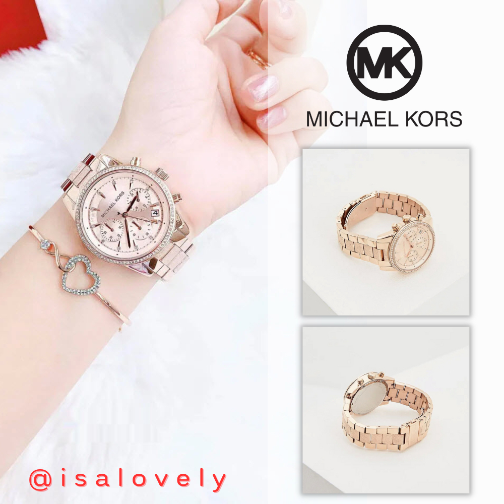 📌Isa Lovely Shop📌  MICHAEL KORS Ritz Quartz Chronograph Rose Dial Rose Gold-tone Ladies Watch MK6598