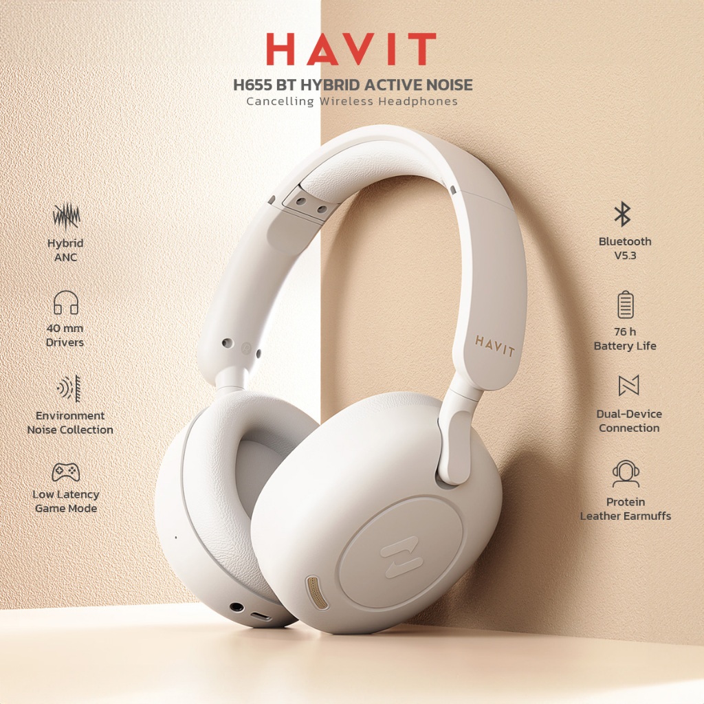 HAVIT H655BTแบบมีสาย หูฟังบลูทูธ หูฟังครอบหู headphone bluetooth V5.3 ใช้ได้ต่อเนื่อง 70 ชม