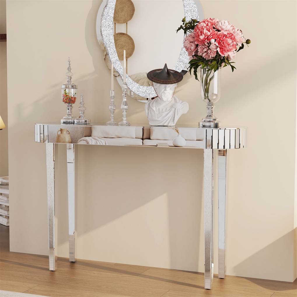 ARTLOGE ตารางทางเข้าคอนโซล Mirrored ห้องโถงทางเข้าตารางโซฟาด้านข้าง Glam Silver Mirrored Console Entryway Table