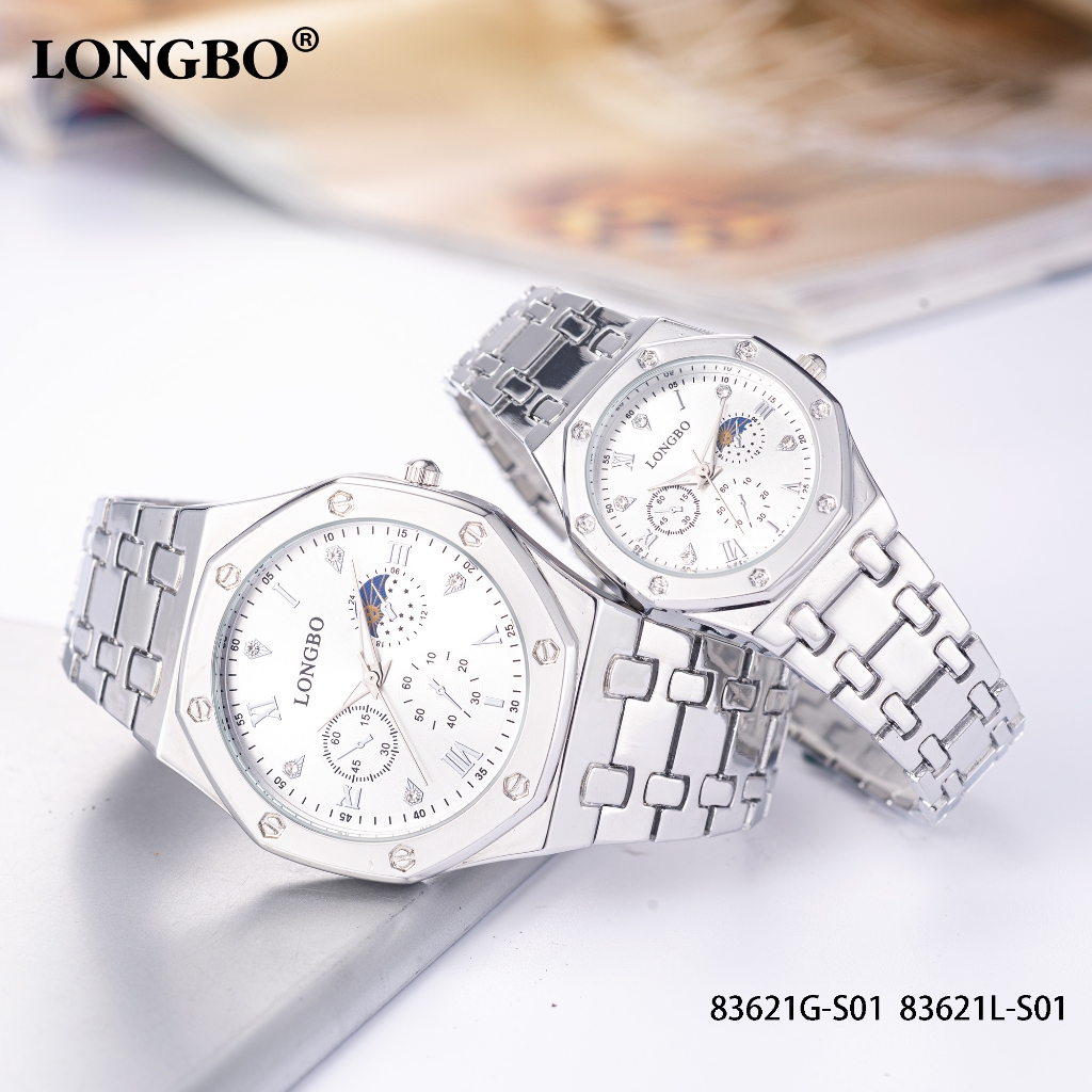 นาฬิกา Longbo ใหม่สําหรับสุภาพบุรุษและสุภาพสตรี สายสแตนเลส นาฬิกาควอตซ์กันน้ํารุ่น 83621
