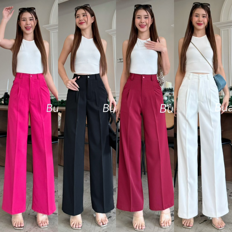 S-XXL🦋Lilly pants กางเกงขากระบอก เอวสูง ดีเทลหูเข็มขัด (กระดุมหน้า) ผ้าลิลลี่ เนื้อผ้านุ่มลื่น พริ้ว