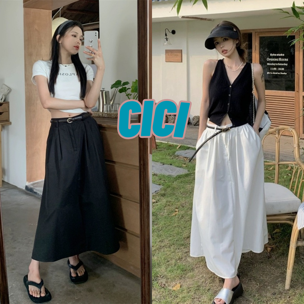 ส่งทันที Cici(NO. 509)กระโปรงยาว ดีเทลด้านหลังเป็นสม๊อก กระดุมด้านหน้า ใส่แล้วหวานเวอร์สไตล์เกาหลี