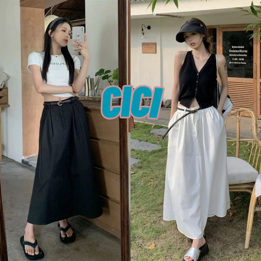ส่งทันที Cici(NO. 509)กระโปรงยาว ดีเทลด้านหลังเป็นสม๊อก กระดุมด้านหน้า ใส่แล้วหวานเวอร์สไตล์เกาหลี