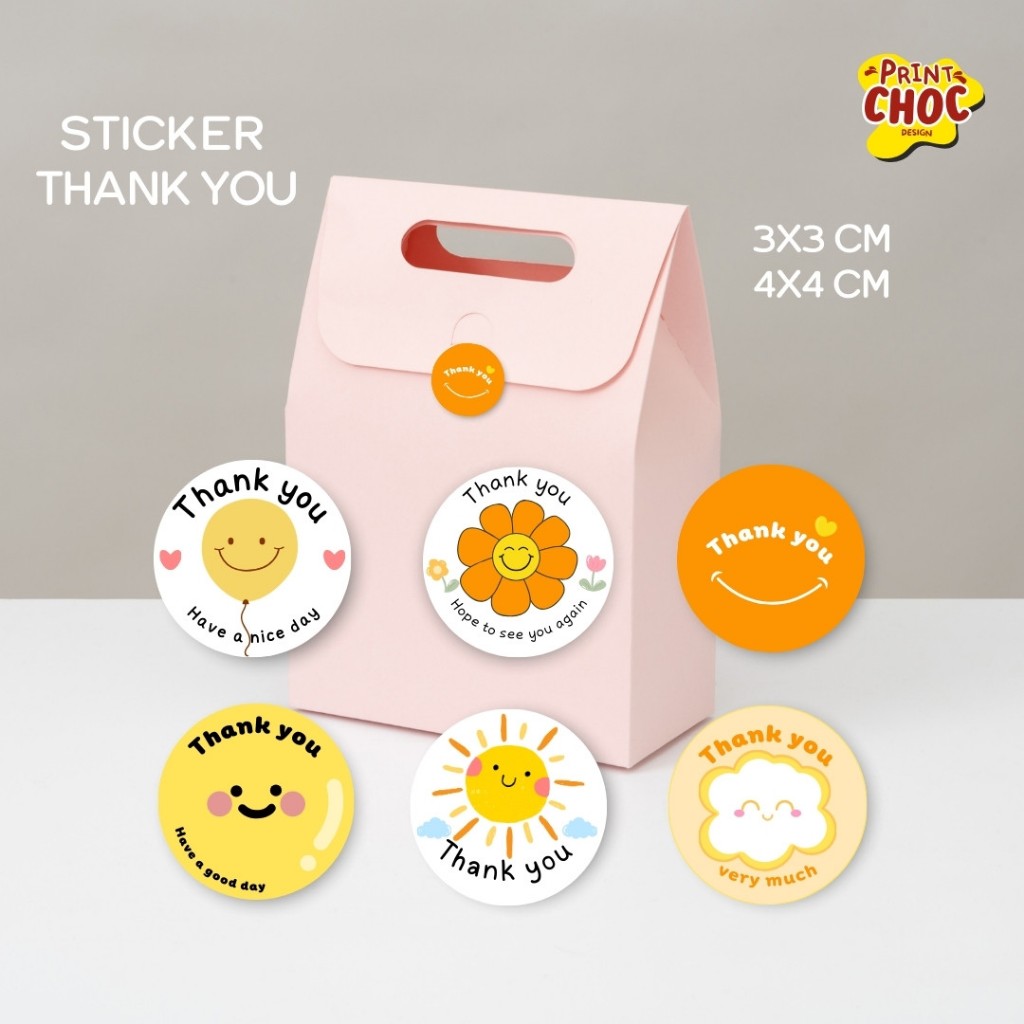 สติ๊กเกอร์ขอบคุณ thank you ลายยิ้มๆ สร้างความประทับใจ เพิ่มมูลค่าสินค้าสูงสุด 48 ดวง(3x3cm)
